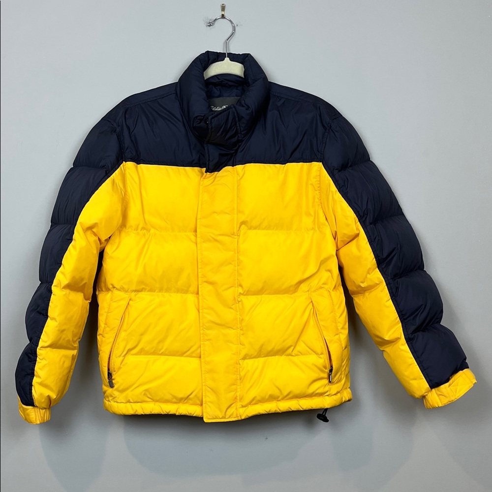 VTG Eddie Bauer Goose Down Yellow and‎ Black Men's Puffer Jacket SZ S